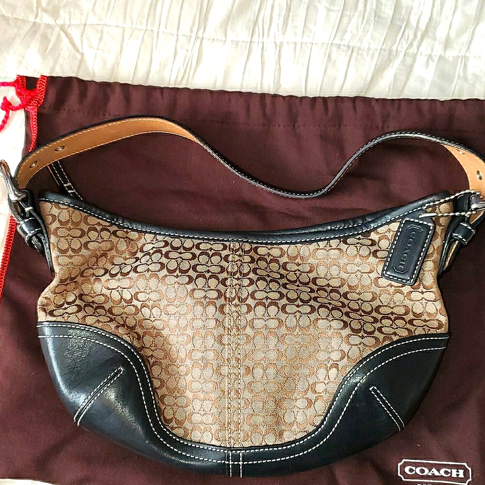 Coach Signature Small Hobo Tan Black Bag